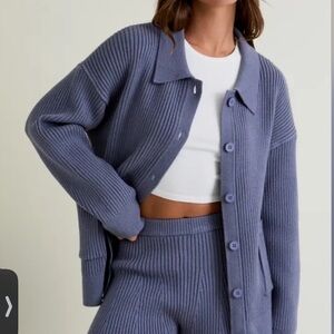 Le Lis blue Ribbed Cardigan and shorts Set size M ptp 19 waist 14-15.